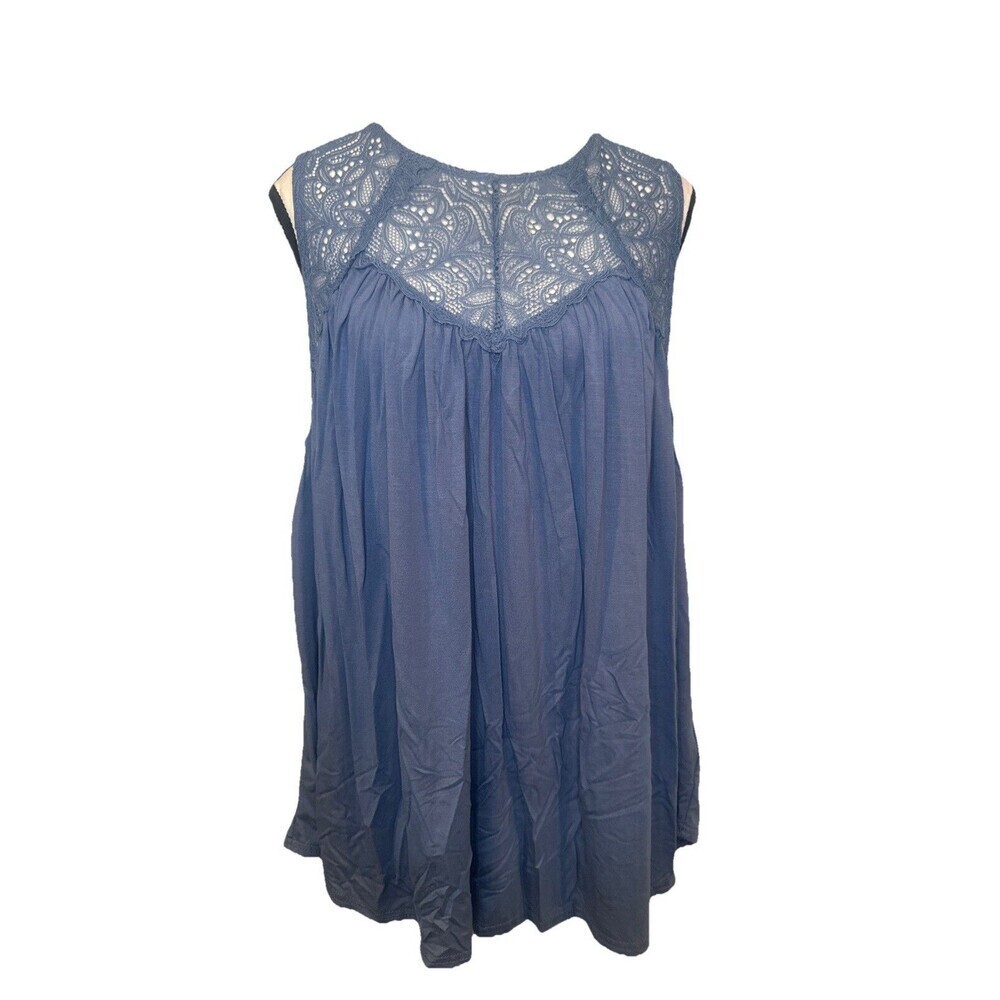 Allie Rose BLUE Lace Babydoll Flowy Rayon Blend Sleeveless Tank Top Sz M‎ NEW